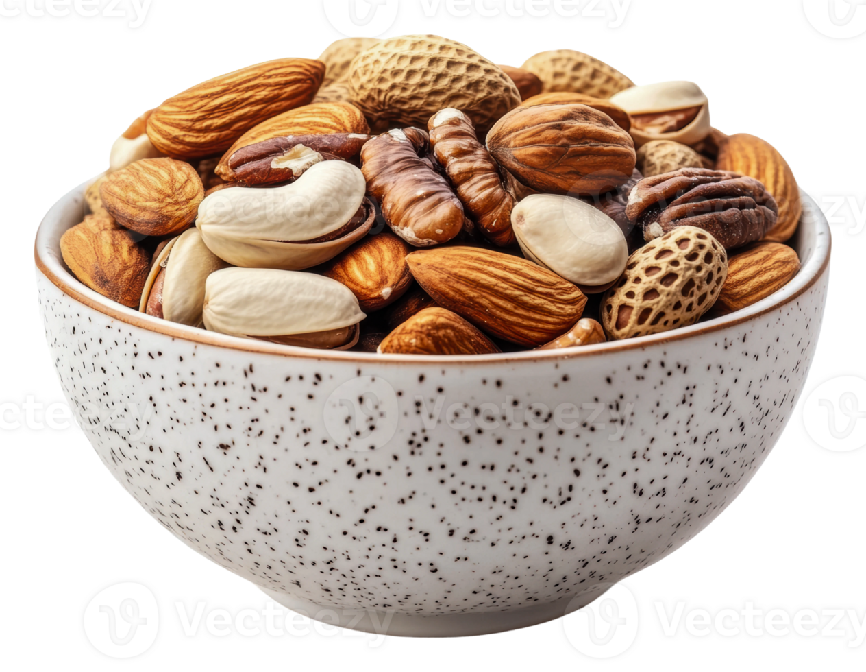 Bowl of mixed nuts on white background png