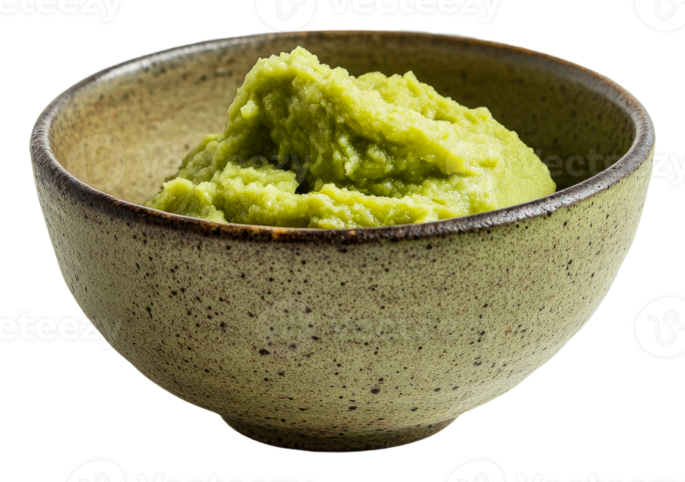 Fresh green wasabi paste in a ceramic bowl png