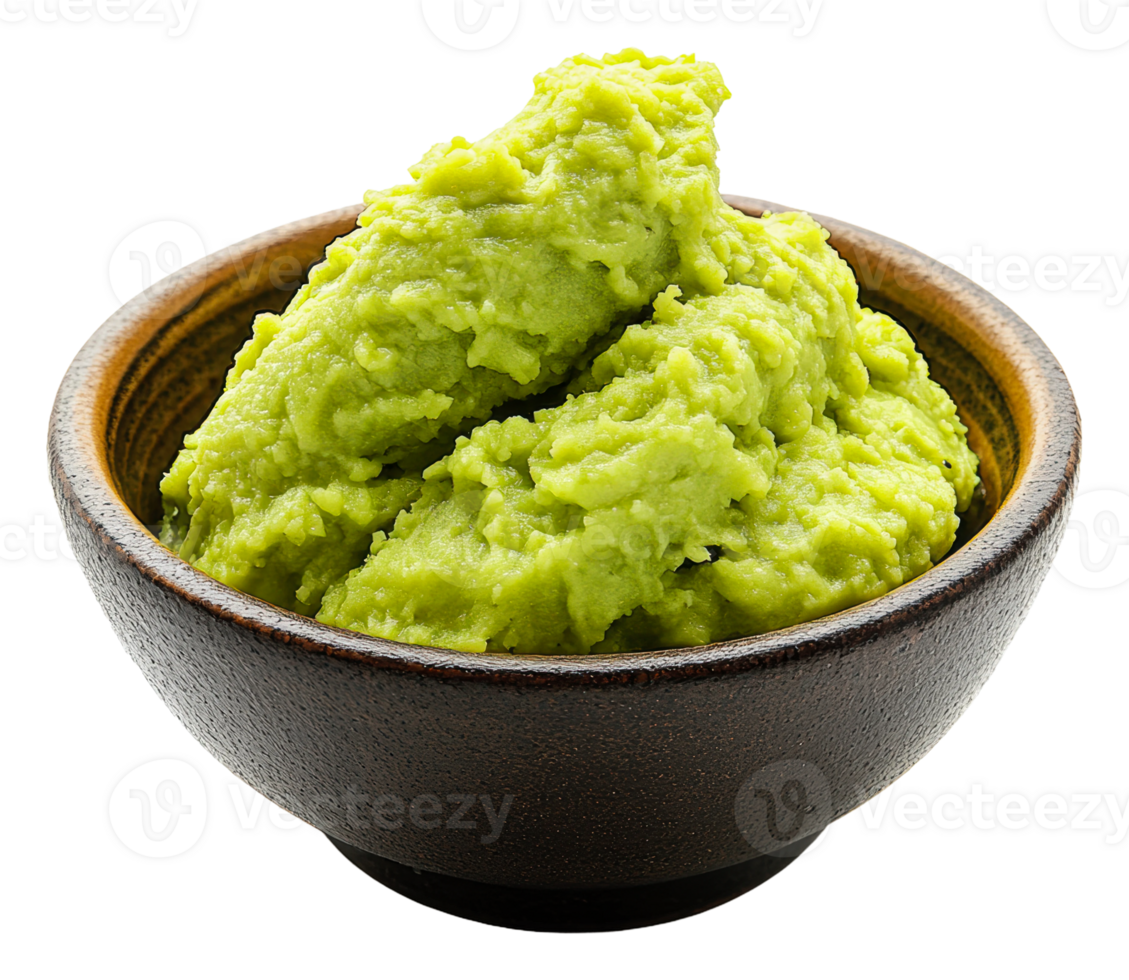 Freshly prepared green wasabi paste in a bowl png