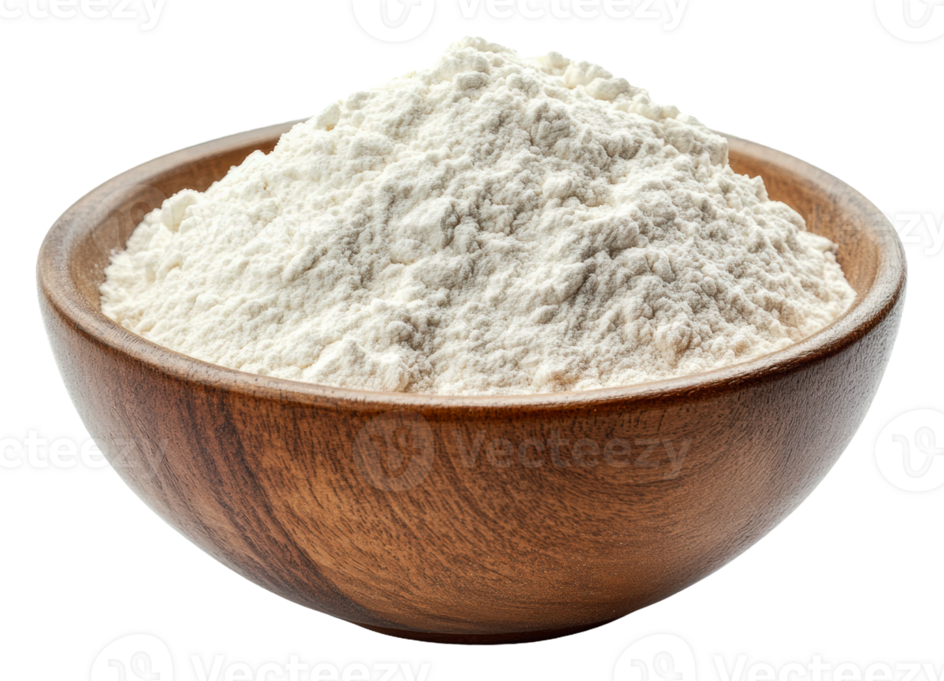 White flour in a wooden bowl, ready to bake png
