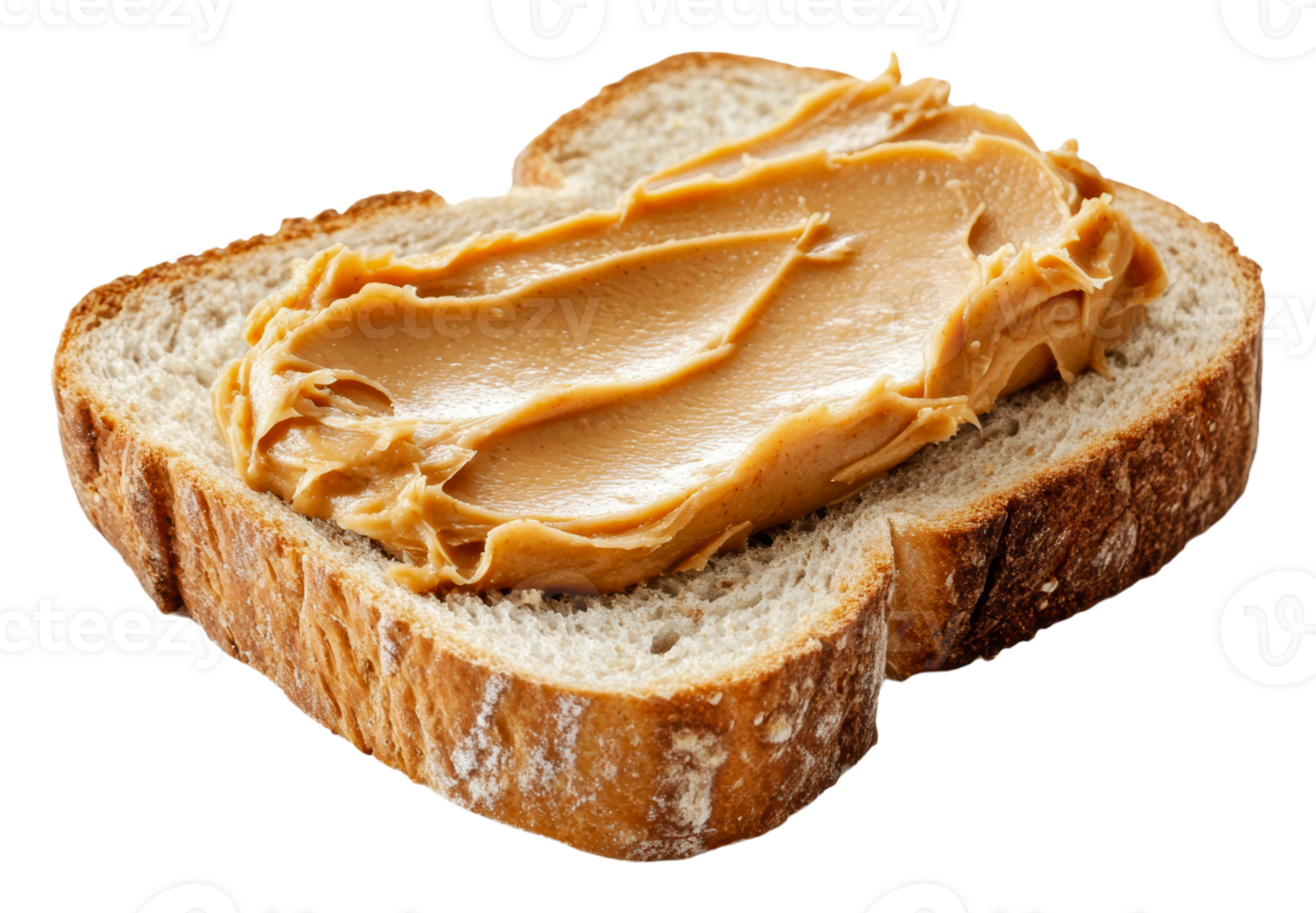Creamy peanut butter spread on fresh bread slice png