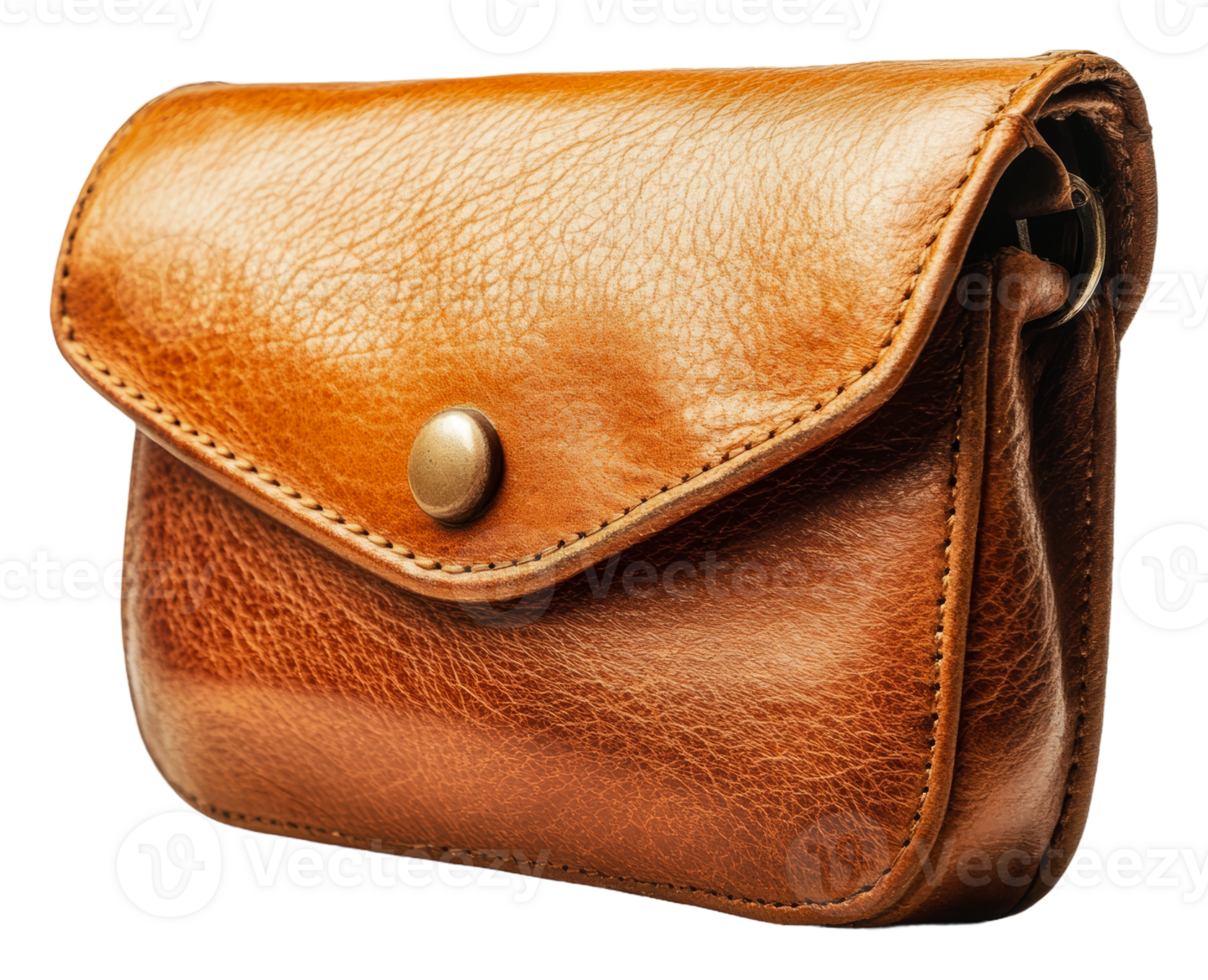 Elegant brown leather wallet with button closure png
