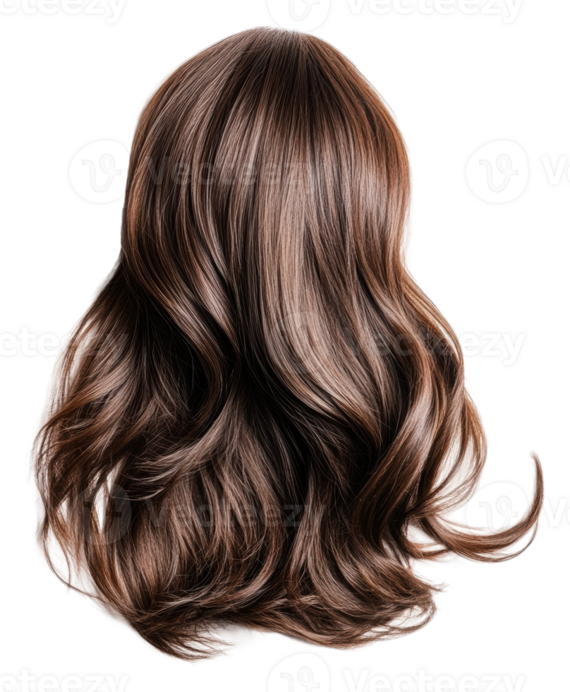 Long brown wavy hair wig on white png