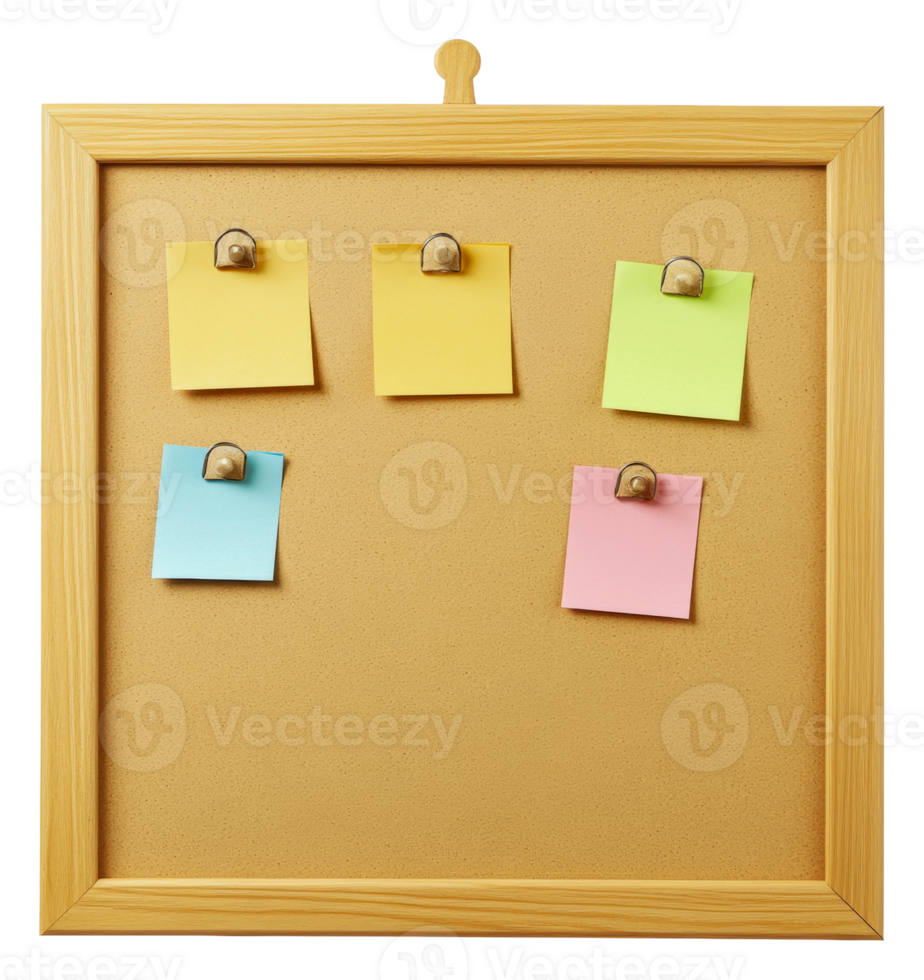 Colorful sticky notes on a bulletin board png