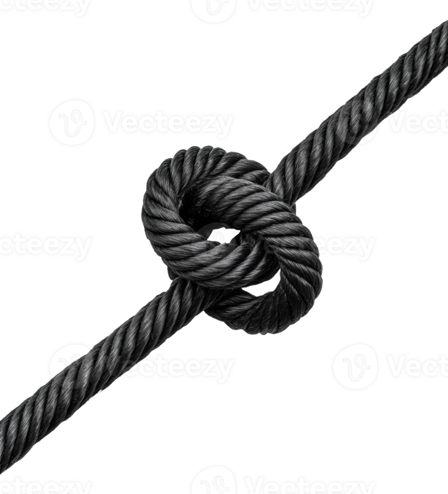 Black rope knot tied securely on smooth surface png
