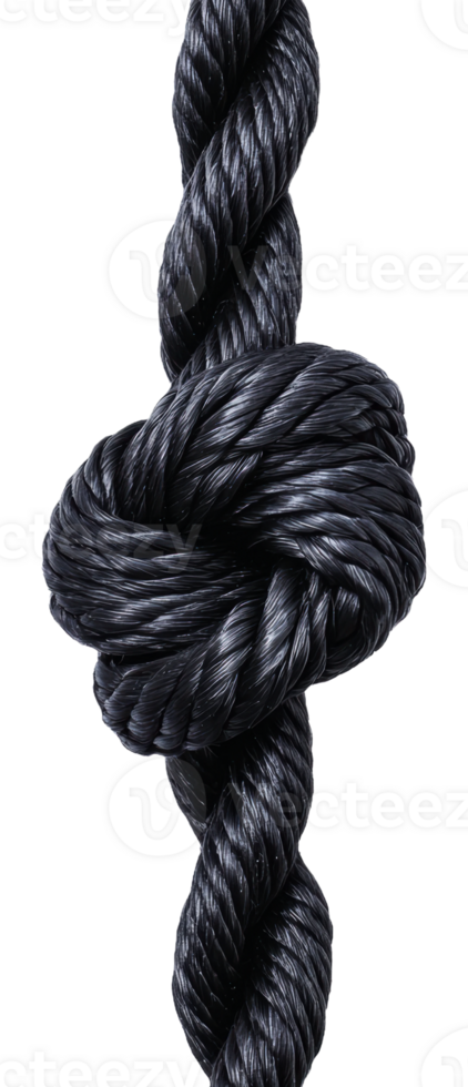 Black rope knot intricately tied in a strong loop png