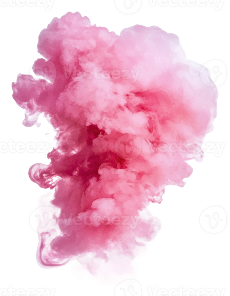 Pink smoke cloud billowing in the air during day, cut out - stock . png