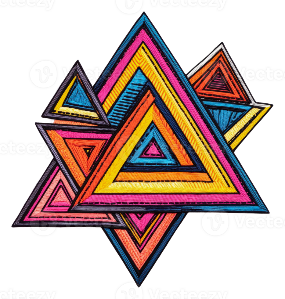 Colorful geometric patterns with layered triangles, cut out - stock . png