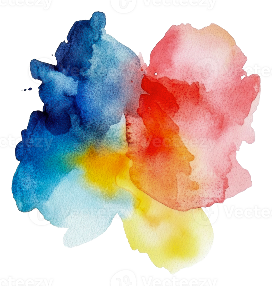 Vibrant watercolor splash on white, cut out - stock . png