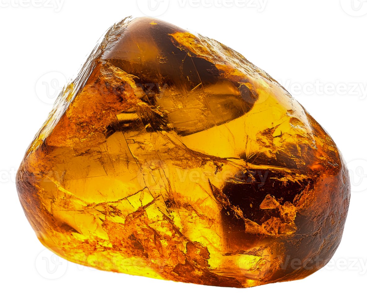 Natural amber stone displayed on a white surface, cut out - stock . png