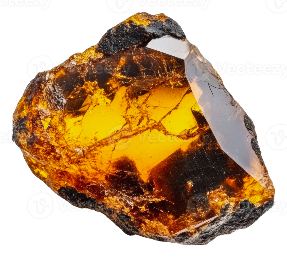 Amber gem with natural inclusions showcased, cut out - stock . png