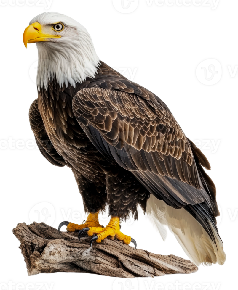 Majestic eagle perched on a branch in natural pose, cut out - stock . png