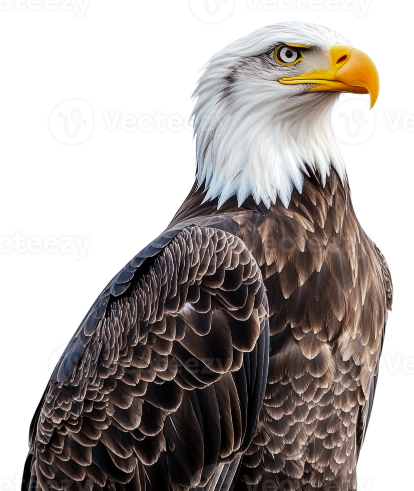 Bald eagle perched on white backdrop, cut out - stock . png