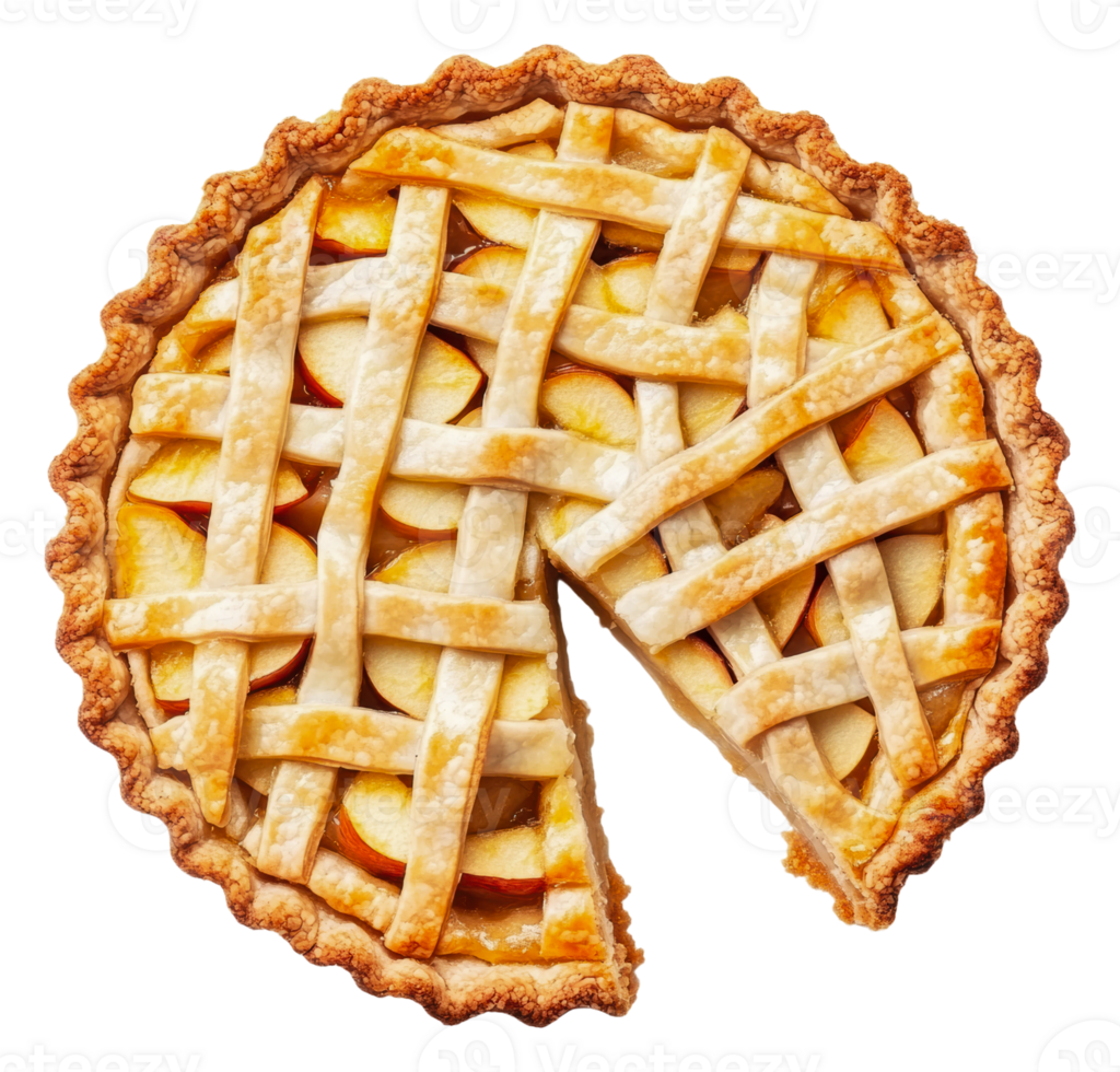 Freshly baked apple pie with a golden crust, cut out - stock . png