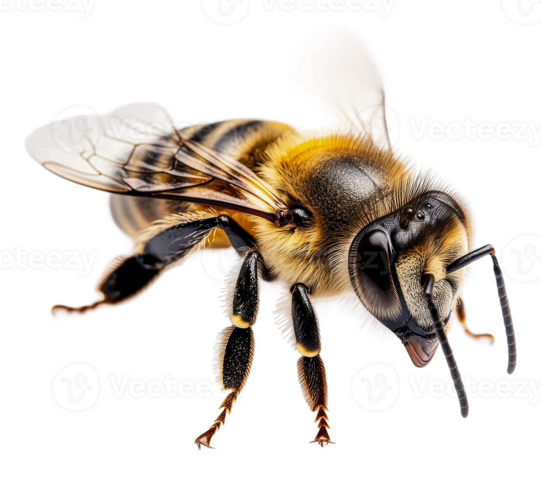 Close-up of a honeybee on a white background, cut out - stock . png