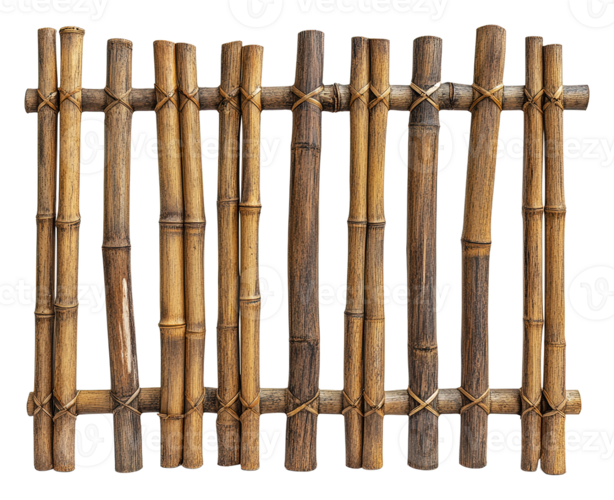 Natural bamboo fence panel in rustic style, cut out - stock . png