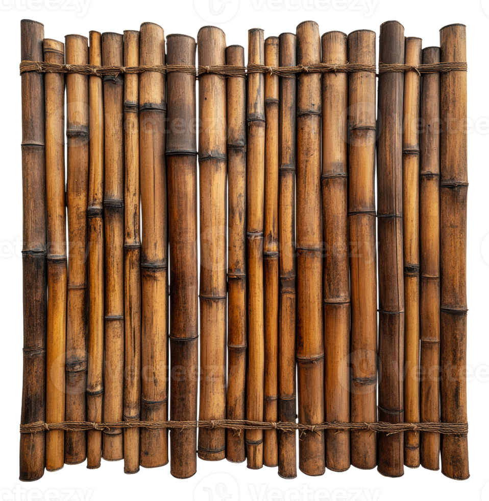 Bamboo fence constructed with natural materials, cut out - stock . png