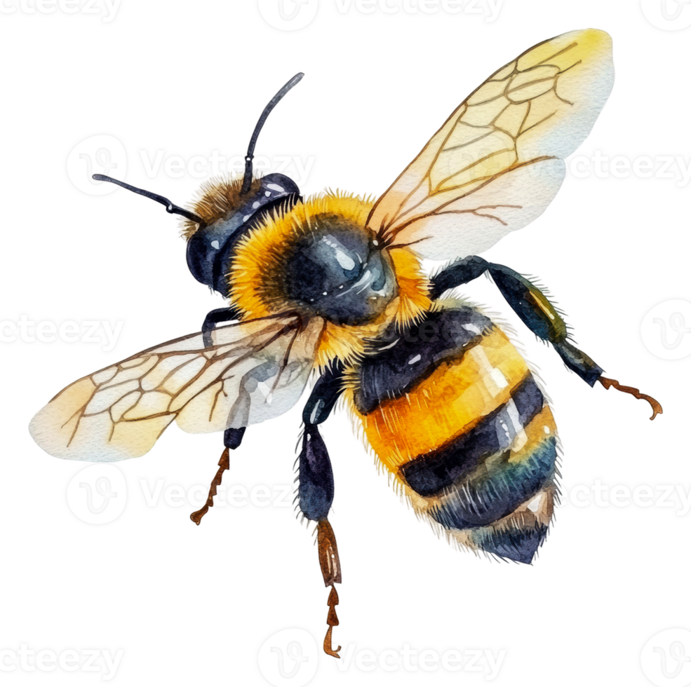 Bee pollinating flower in a vibrant garden setting, cut out - stock . png