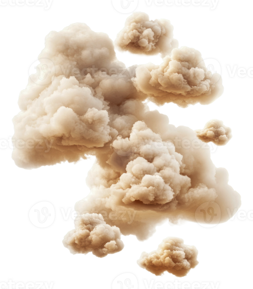 Fluffy brown clouds drifting in a bright sky, cut out - stock . png