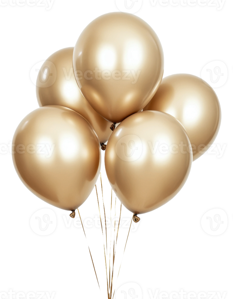 Elegant golden balloons for festive celebrations, cut out - stock . png