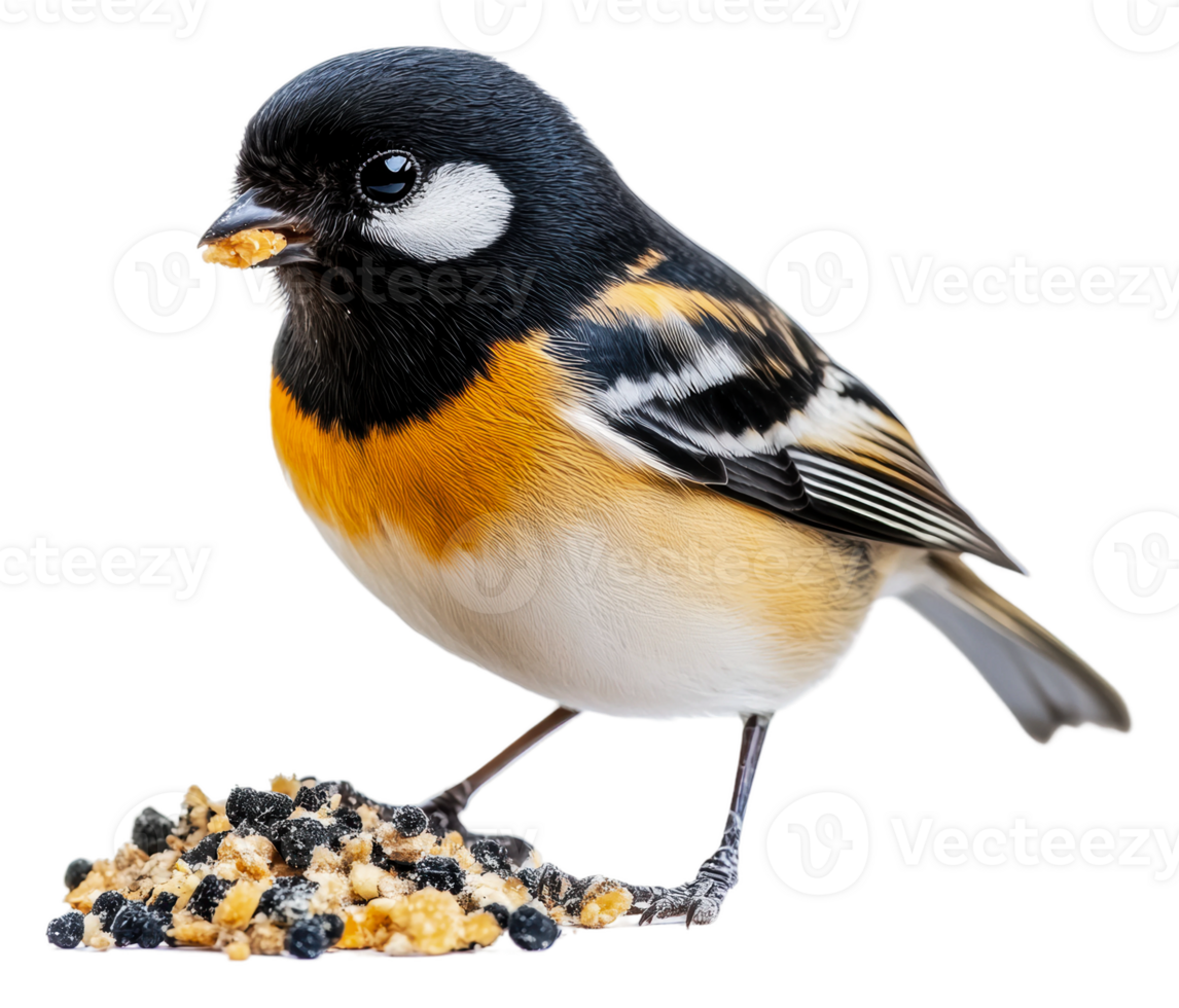 A beautiful bird foraging for food in winter, cut out - stock . png