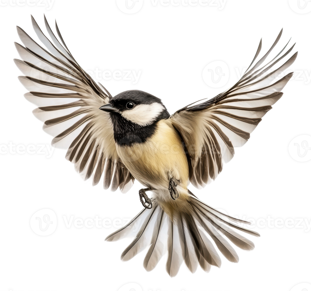 A great tit takes flight in a serene environment, cut out - stock . png