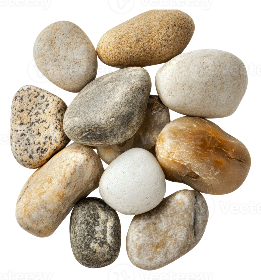 Artful river stones on a white backdrop, cut out - stock . png