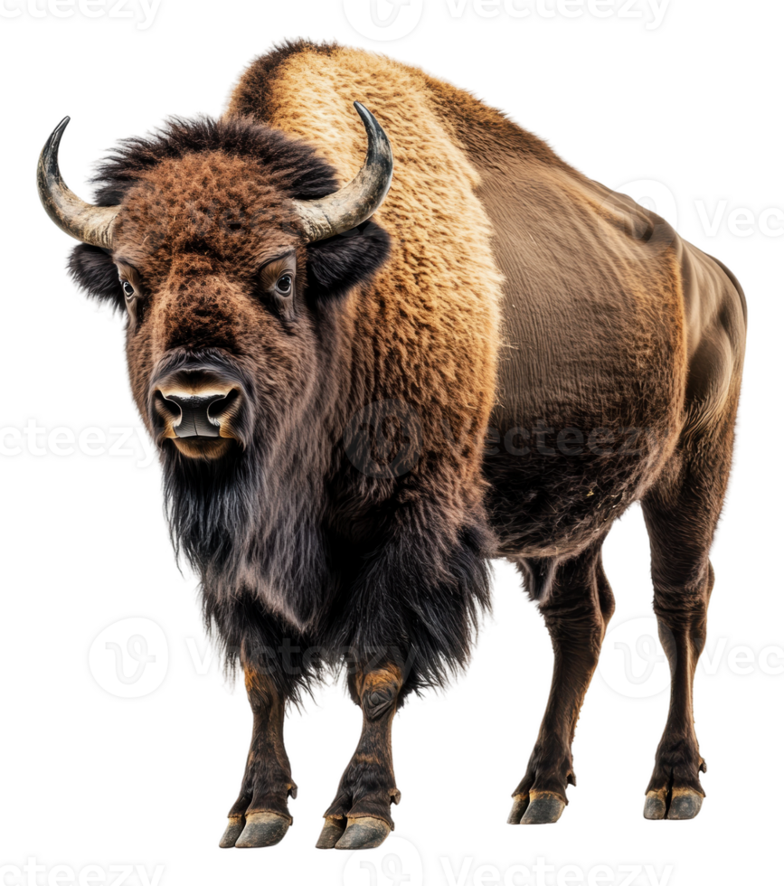 Bison standing majestically in open grassland, cut out - stock . png