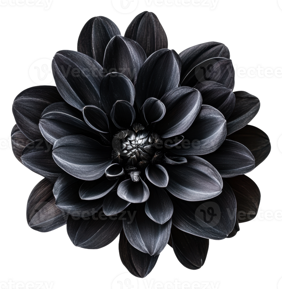 Dark dahlia flower blooming in artistic design, cut out - stock . png