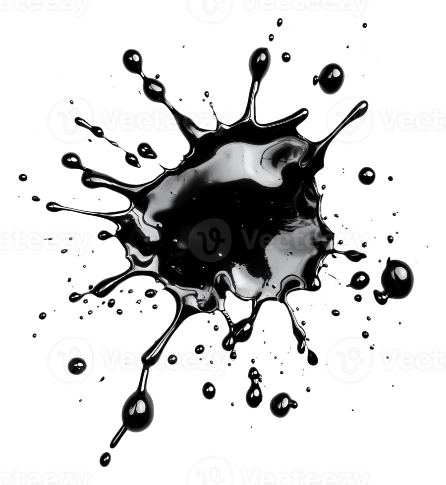 Dynamic black paint splash on a white background, cut out - stock . png
