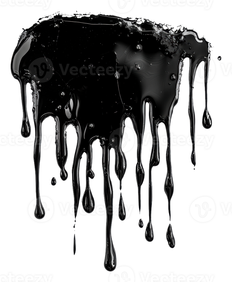 Black paint drips creating a fluid texture design, cut out - stock . png