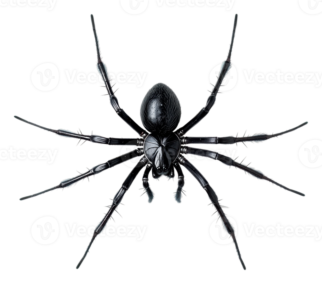 Close-up of black spider on white, cut out - stock . png