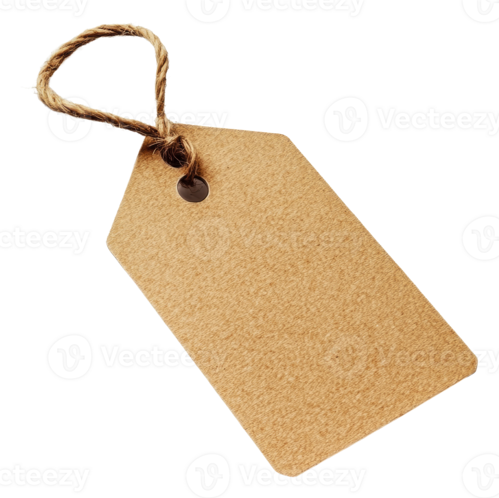 Blank kraft tag with twine for labeling items, cut out - stock . png
