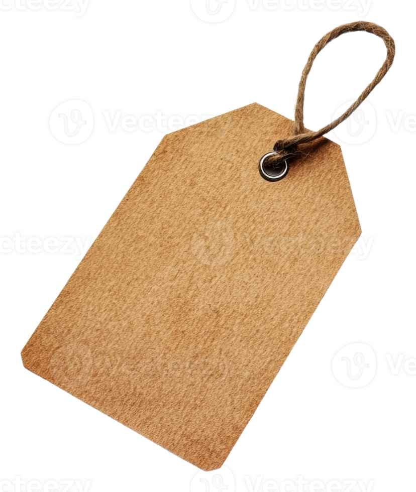 Blank brown tag with string for labeling items, cut out - stock . png