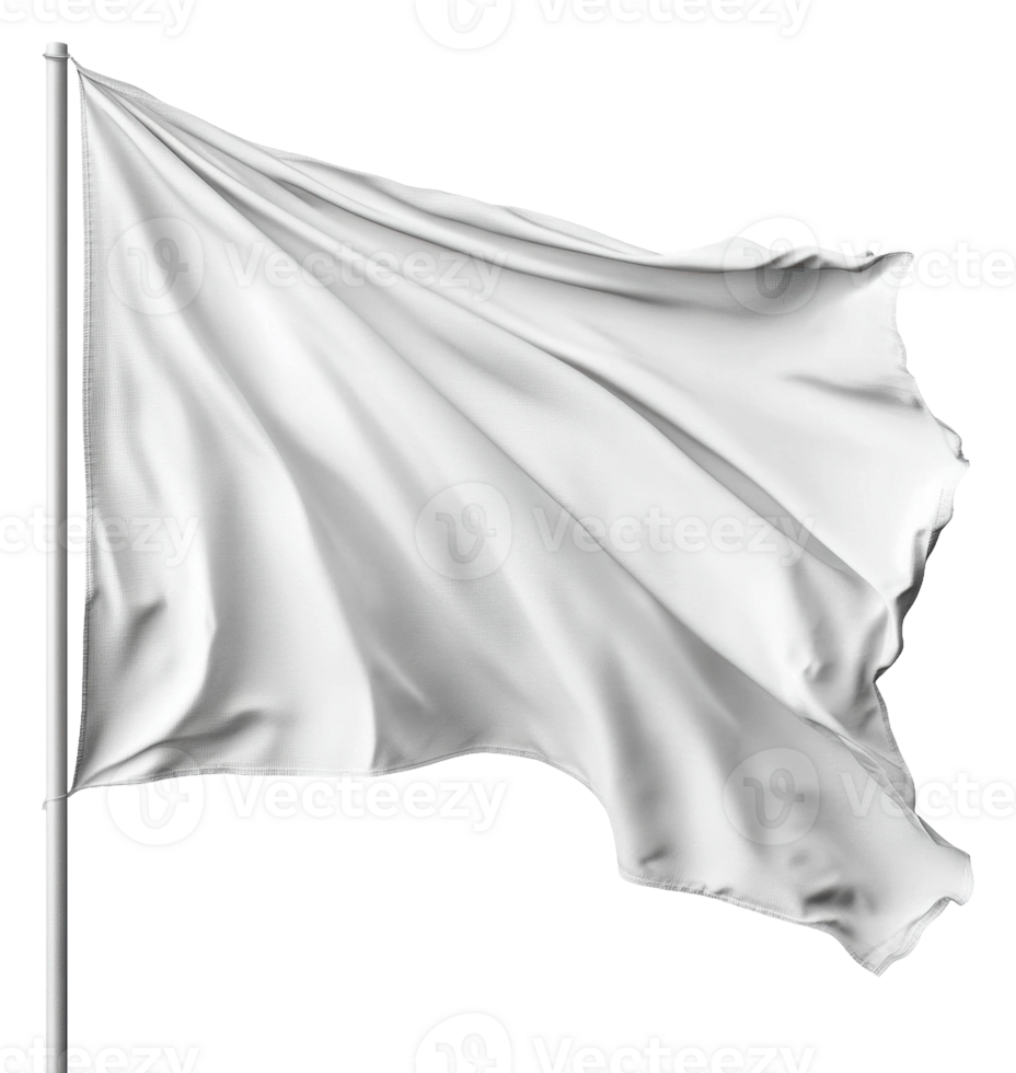 White flag waving in the breeze during daylight, cut out - stock . png