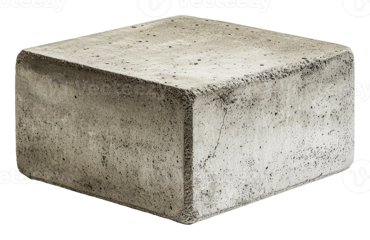 Concrete block displayed against plain background, cut out - stock . png