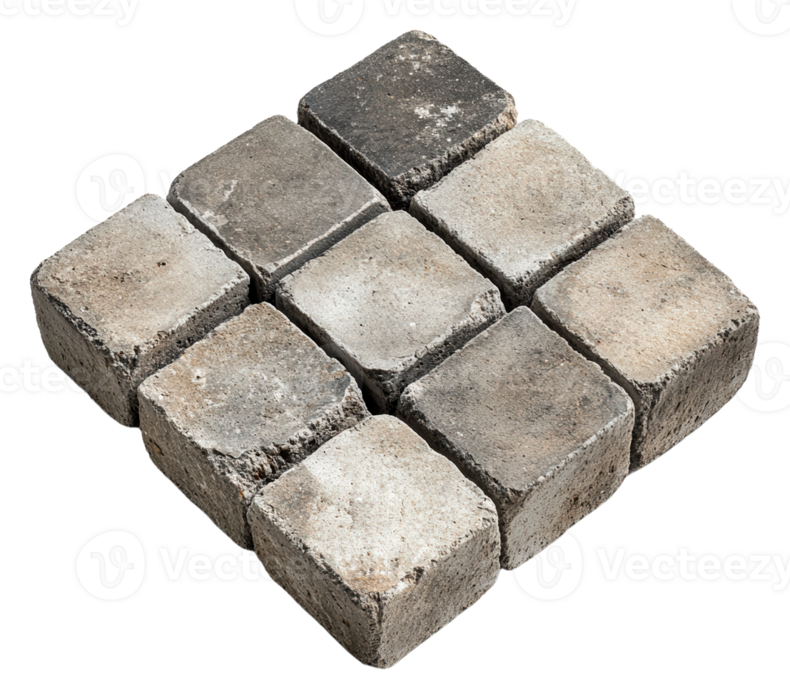 Neatly arranged gray paving stones, cut out - stock . png