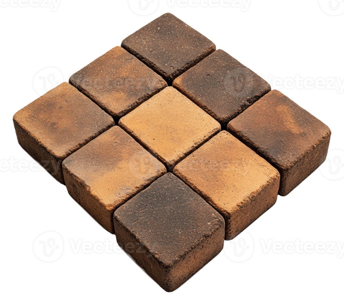Nine textured bricks arranged in a square layout, cut out - stock . png