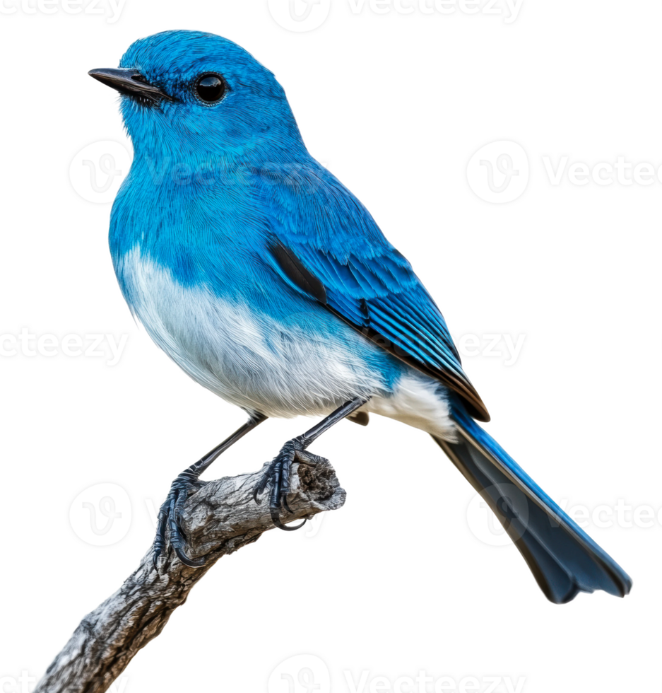 Vibrant blue bird perched on a branch in nature, cut out - stock . png