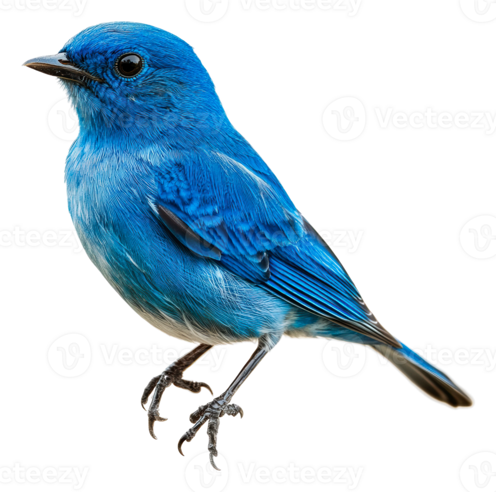 Vibrant blue bird perched on a branch in nature, cut out - stock . png