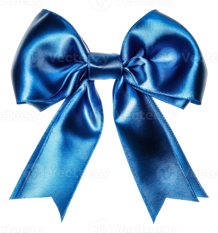 Elegant blue satin bow with long ribbon tails, cut out - stock . png