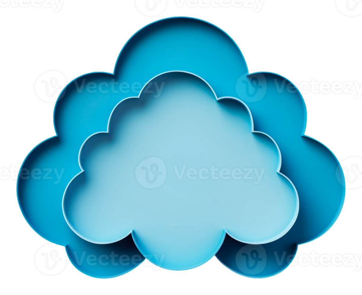 Colorful blue cloud design with layered shapes, cut out - stock . png