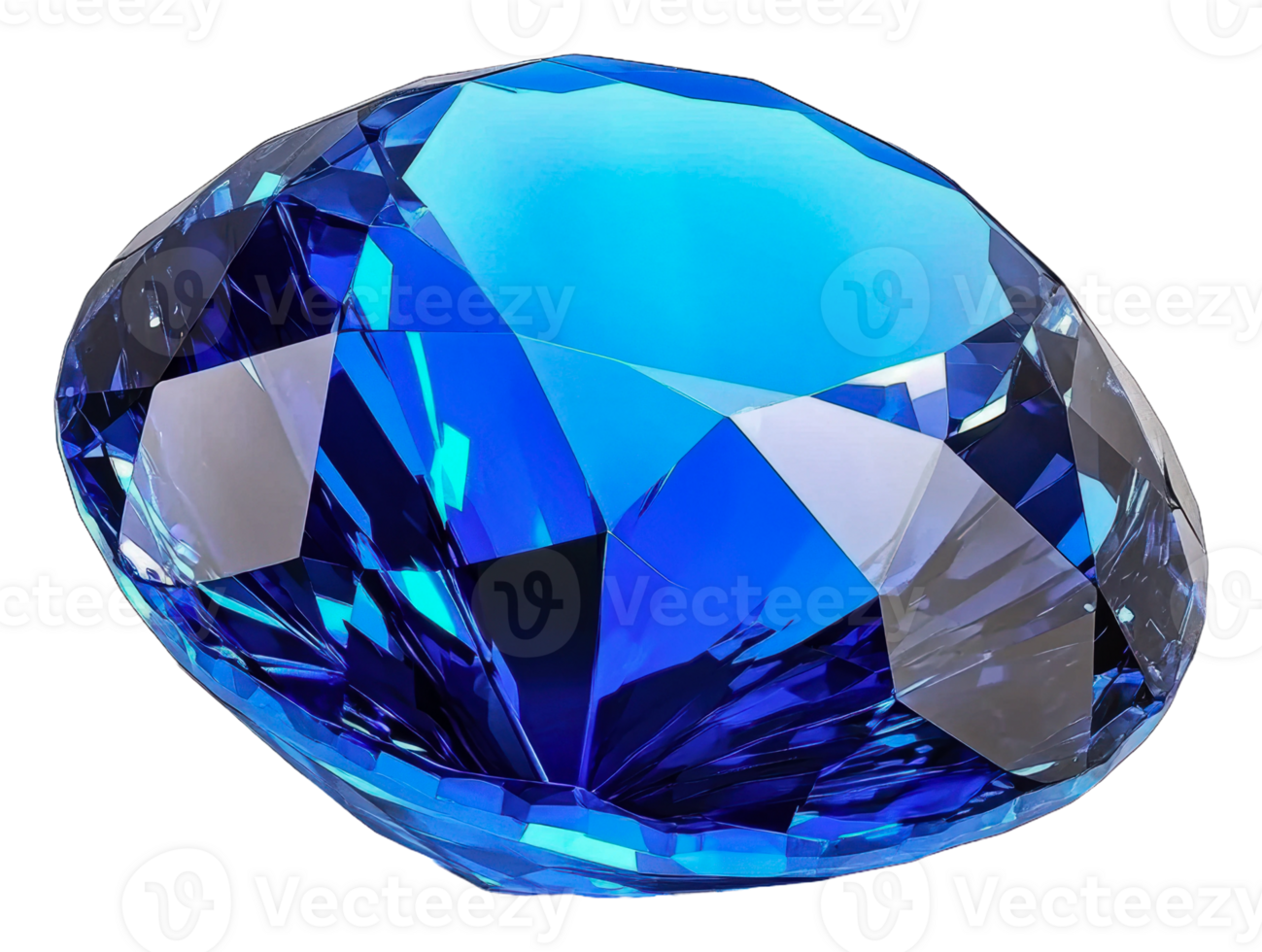 Blue gem sparkles in bright light, cut out - stock . png