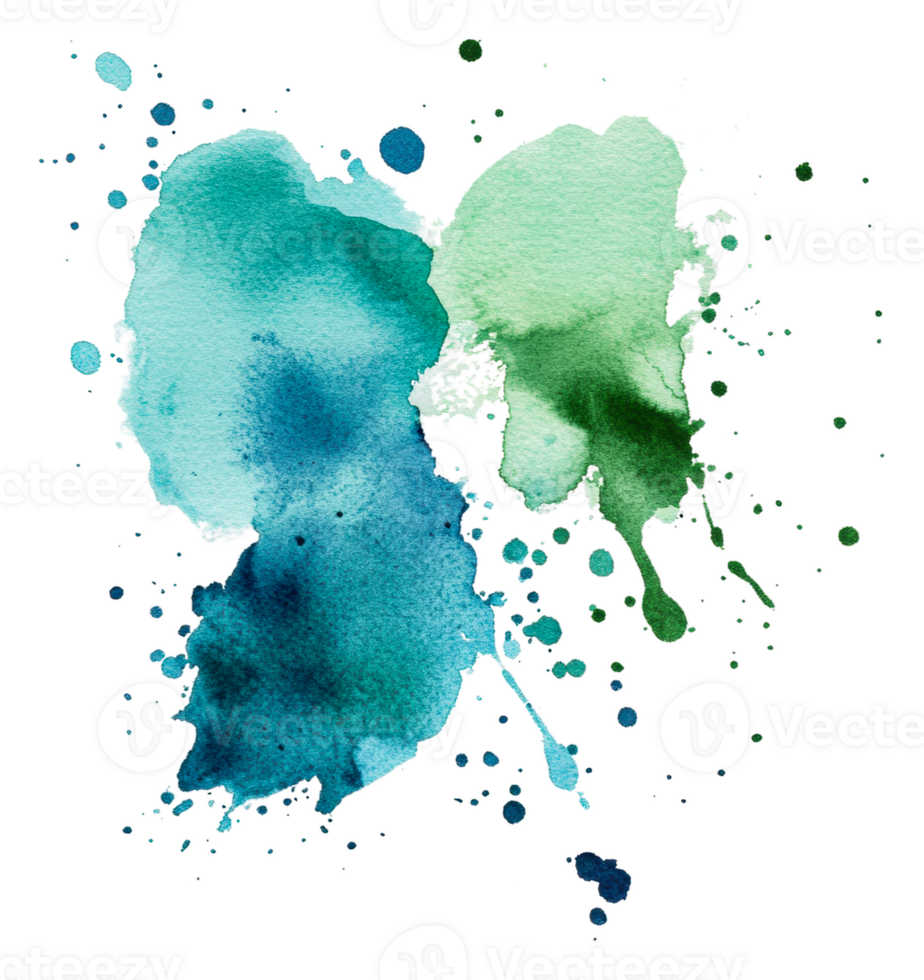 abstrato aguarela respingo dentro azul e verde tons, cortar Fora - estoque . png