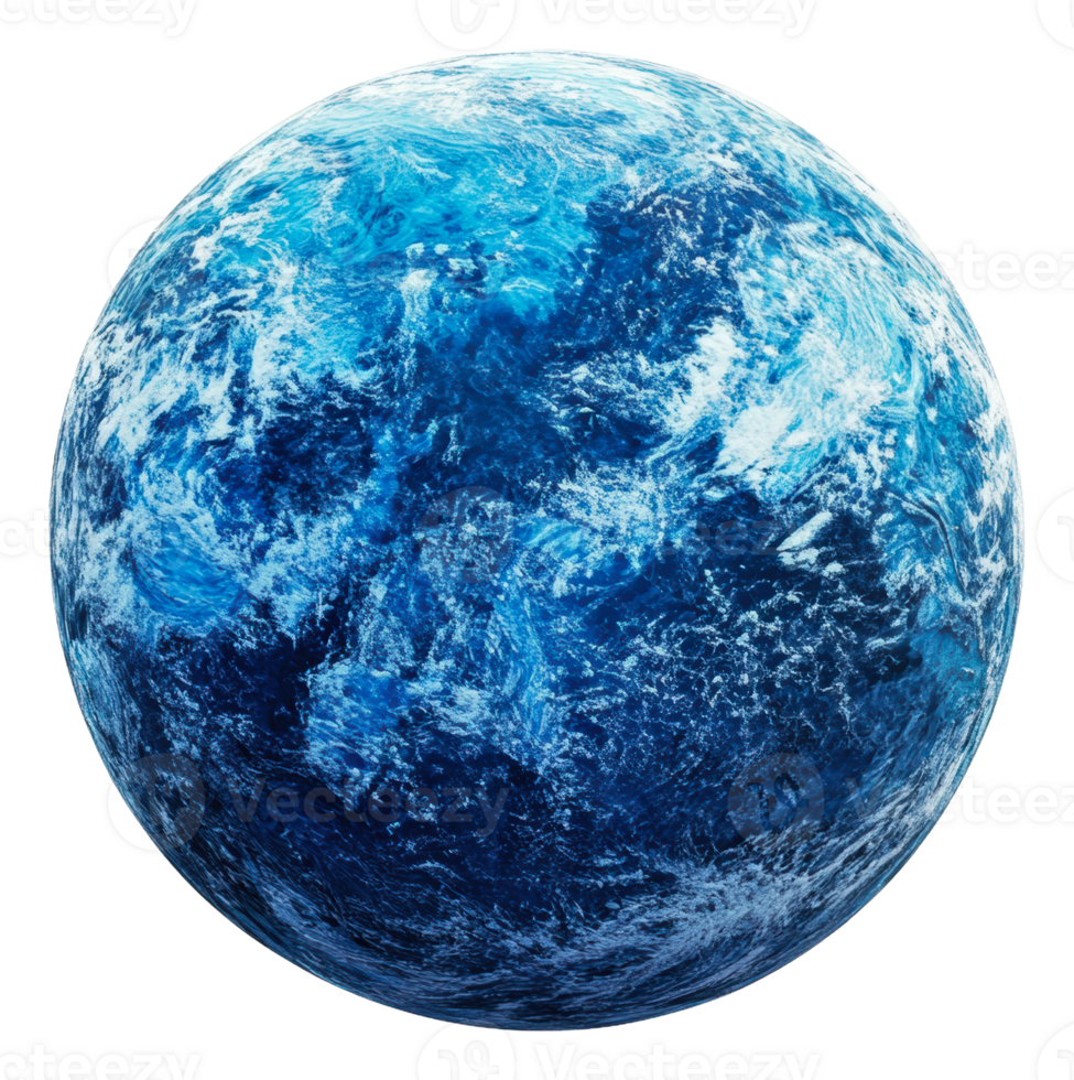 A deep blue planet with swirling ocean patterns, cut out - stock . png