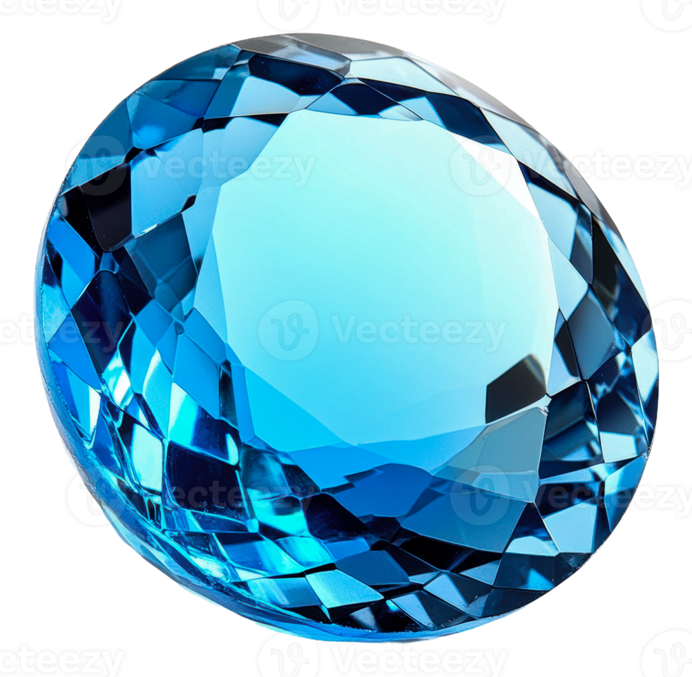 Stunning blue gemstone shining under bright lights, cut out - stock . png