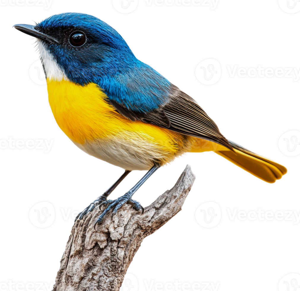 Colorful bird sitting on a branch, cut out - stock . png