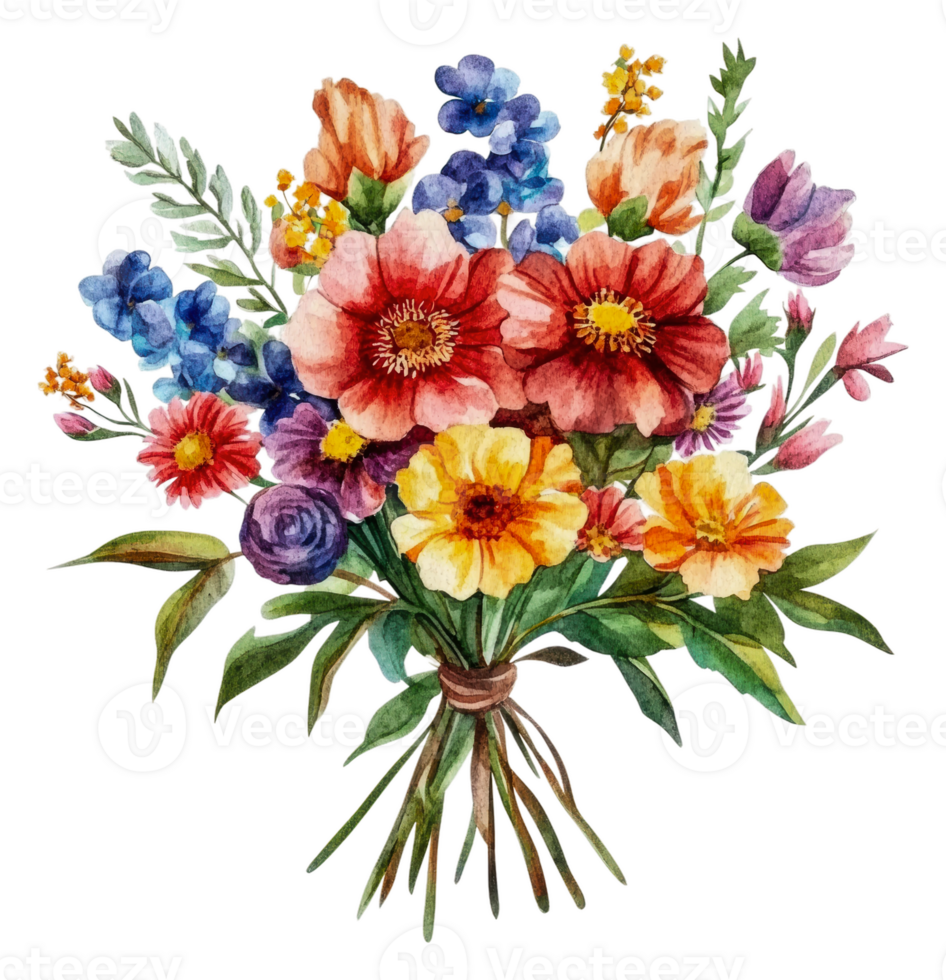 Spring watercolor flower bouquet, cut out - stock . png