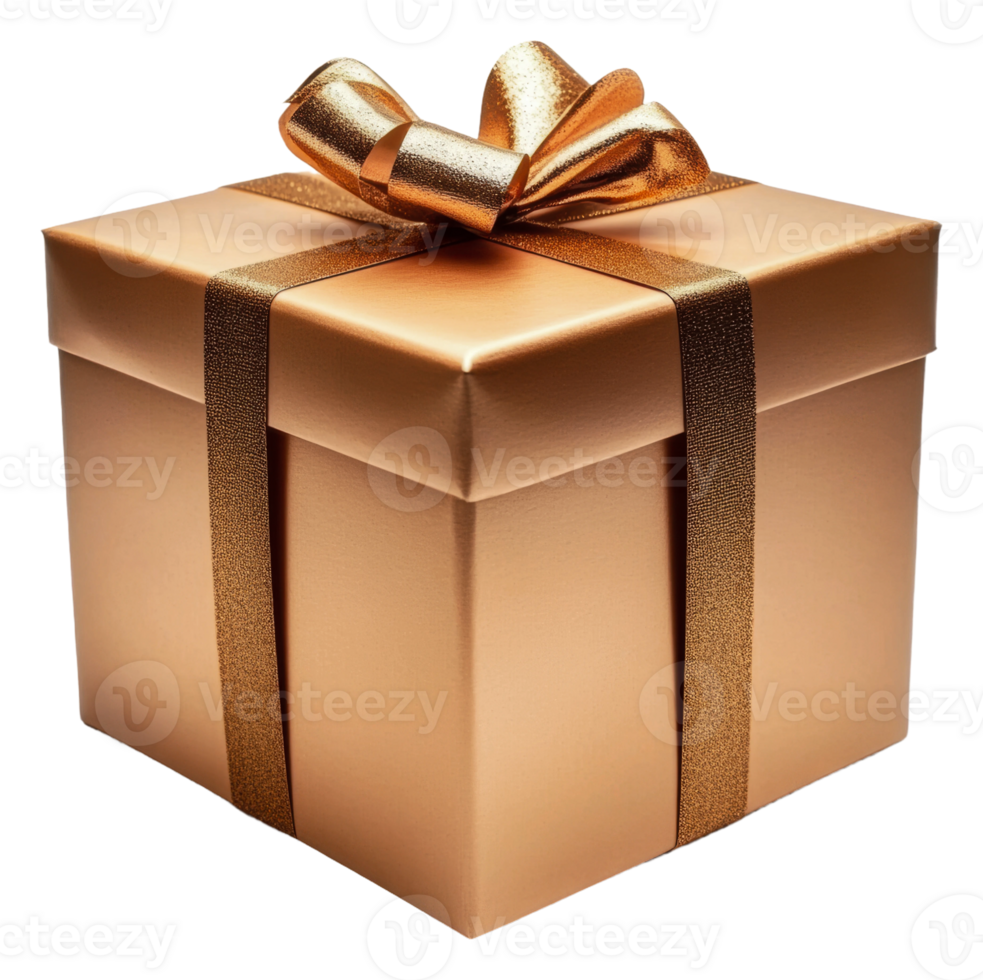 brillante dorado regalo caja envuelto esmeradamente con un arco, cortar fuera - valores . png