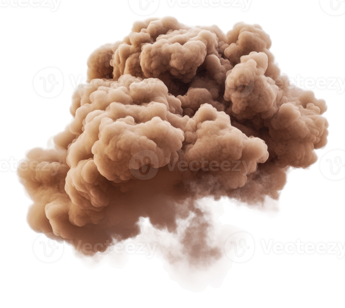 Daytime brown smoke rises from ground, cut out - stock . png
